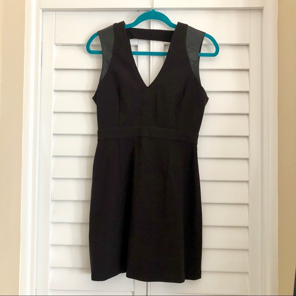 Leather trim black dress